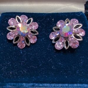 Source Unknown Pink Crystal Flower Earrings